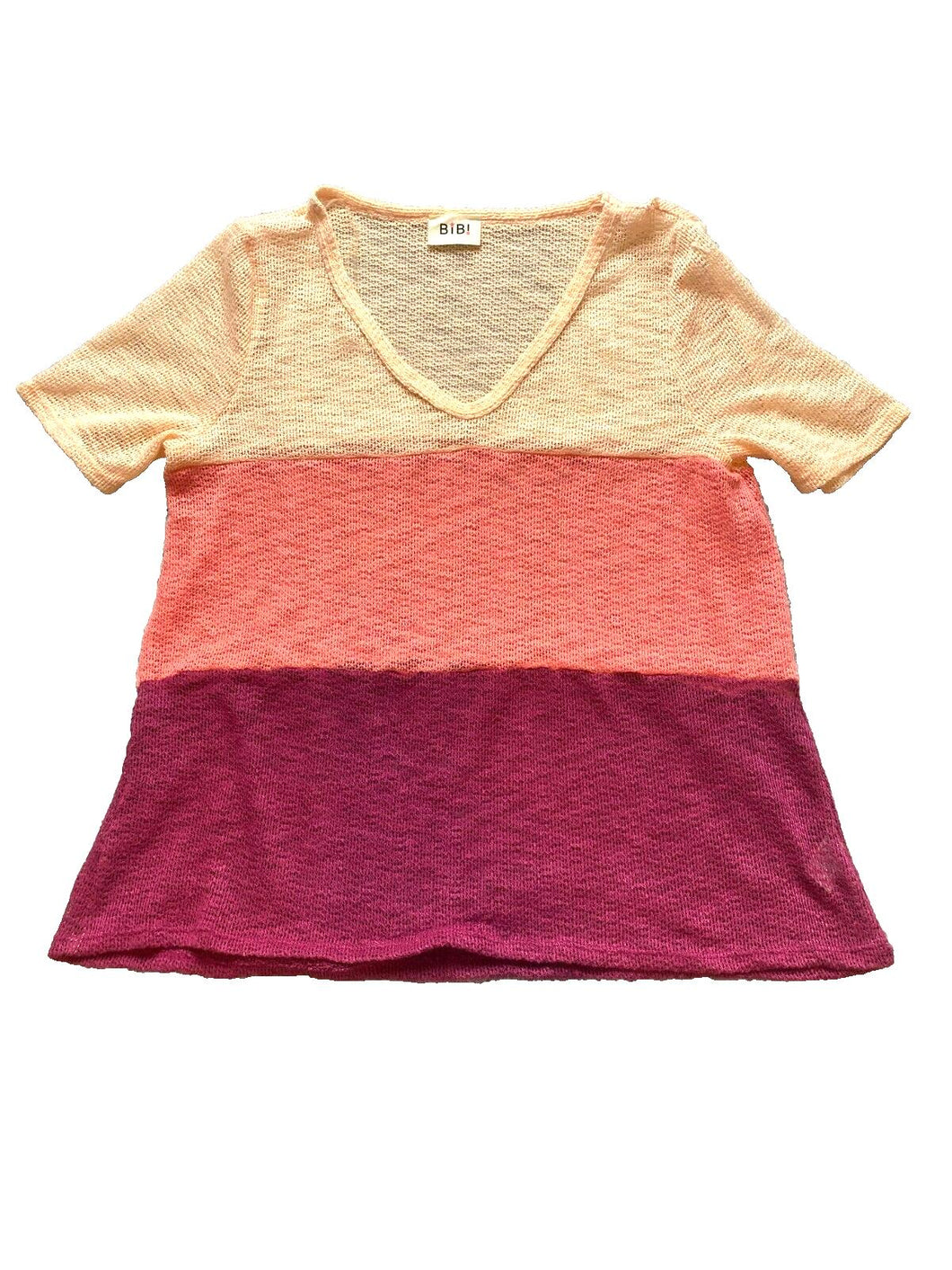 Bibi Sweater Womens Large Peach Wine Colorblock V-neck Open Knit Lightweight USA