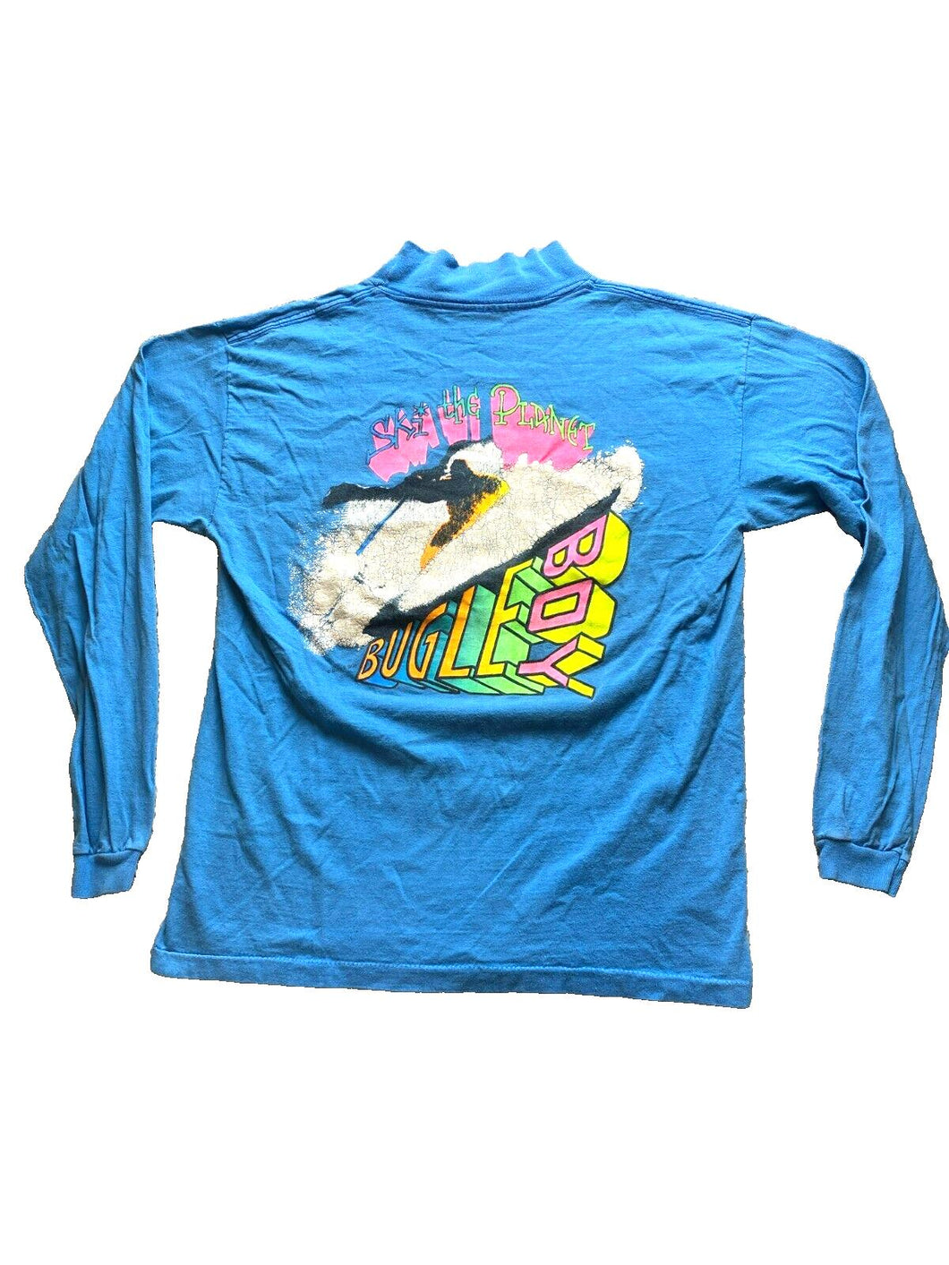 VTG Bugle Boy Shirt Adult Medium Blue Ski The Planet Single Stitch USA 80s Mens