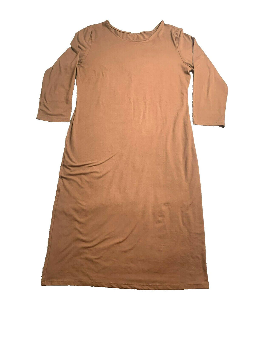 Yelete Dress Womens 2XL XXL Brown Solid Spandex Stretch Midi Lagenlook Ladies