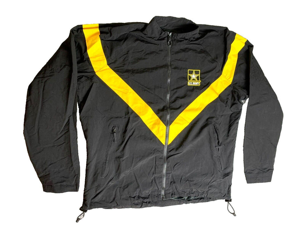 US Army Jacket Adult Medium Black Yellow Zip Up Windbreaker Fitness Uniform Mens