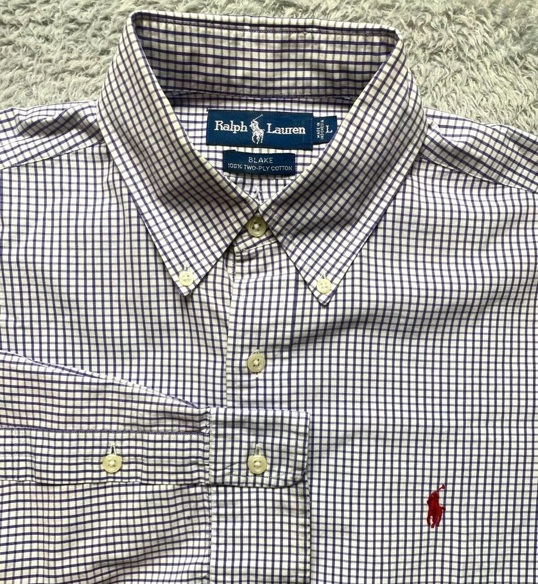 Ralph Lauren Shirt Adult Large Purple Blake Grid Checkered Red Pony Casual Mens