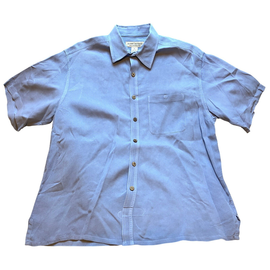 Island Republic Shirt Mens Extra Large Blue Silk Button Down Short Sleeve