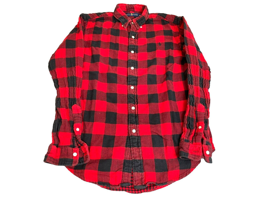Ralph Lauren Shirt Adult Medium Red Black Buffalo Plaid Button Up Flannel Mens