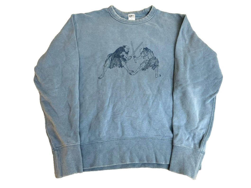 Uniqlo Hokusai Sweatshirt Adult Extra Small Blue Samurai Swordfight Sweater Mens