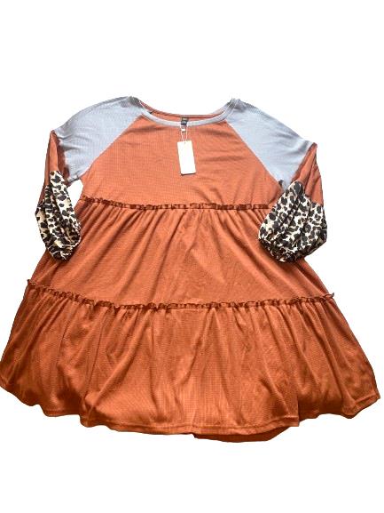 Emery Rose Dress Womens 4XL Rust Gray Tiered Lagenlook Boho Flared Lady NWT