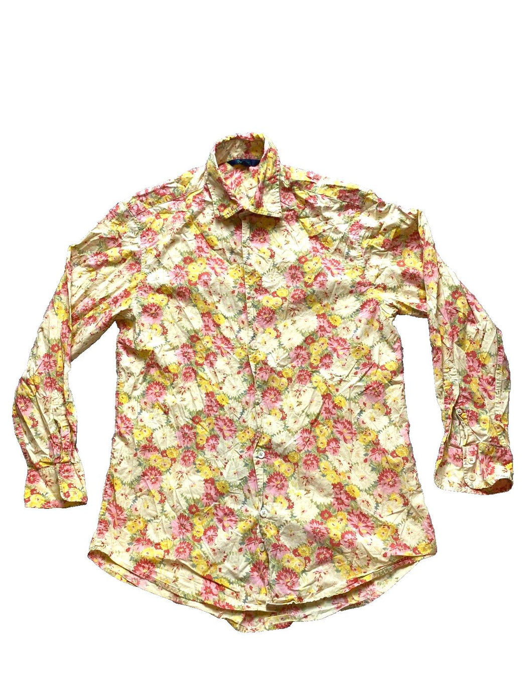 Boden Shirt Adult Small Pink Yellow AOP Flower Button Up Hawaiian Boho Mens