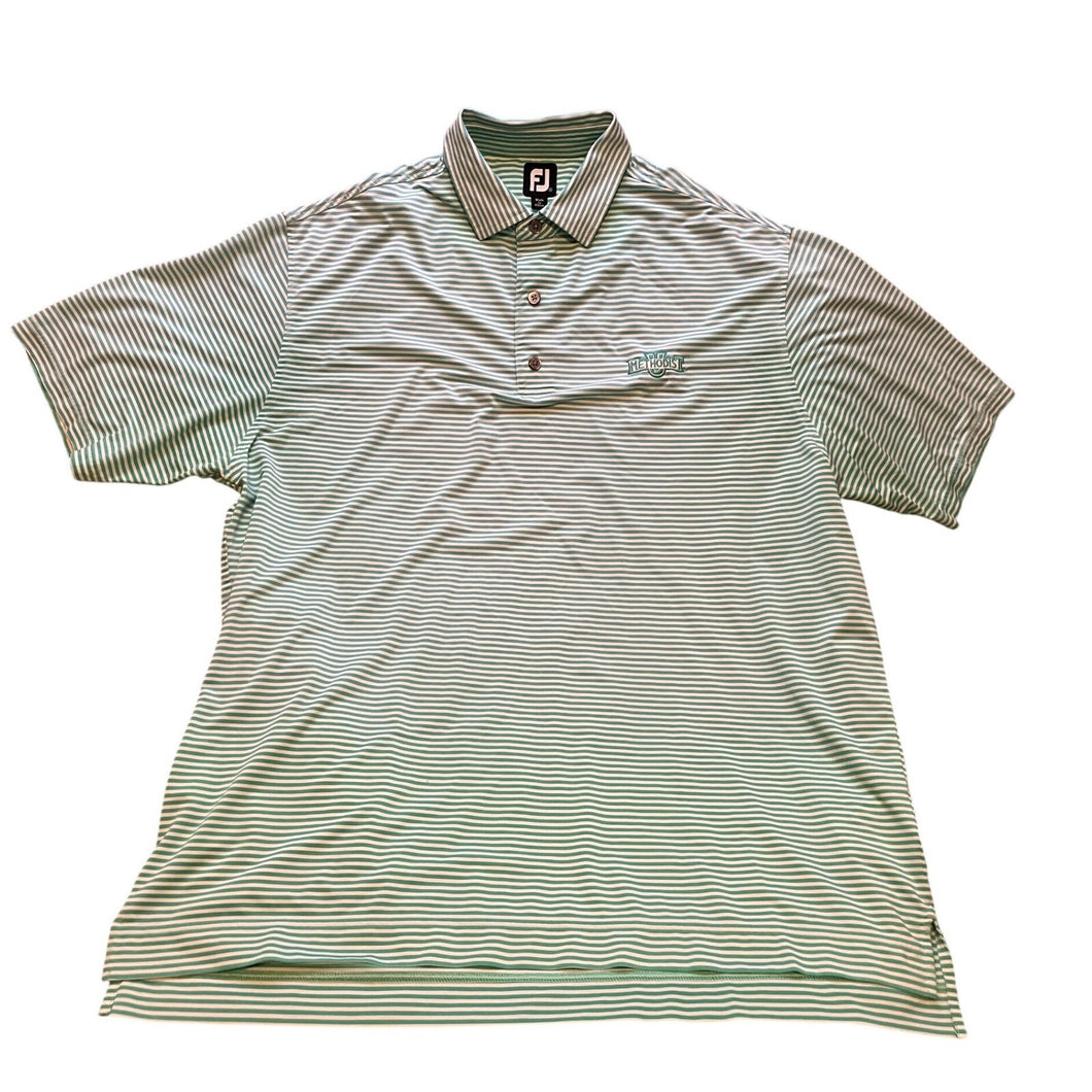 FootJoy Polo Shirt Mens Large Green and White Stripe Golf Performance Athleisure