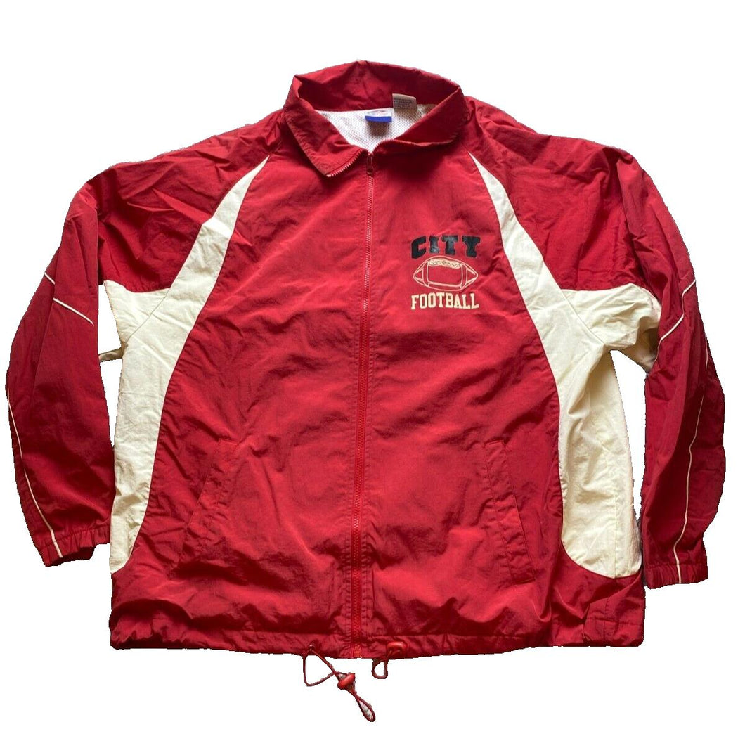 VTG City Football Jacket Adult Extra Large Red Ivory Sporty Windbreaker 70s Mens
