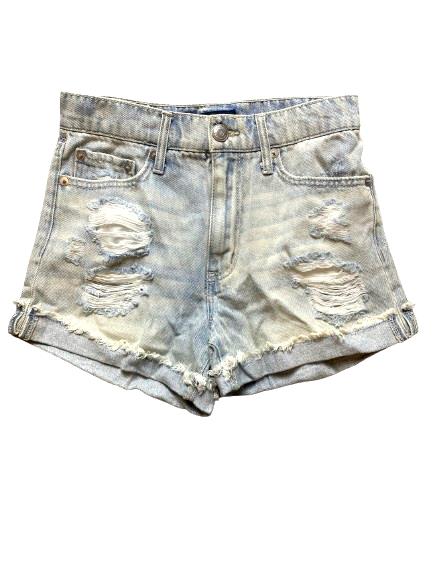 Aero Shorts Womens 0 (27x3) Blue Denim Whiskered Distressed Mom Cuffed Jean