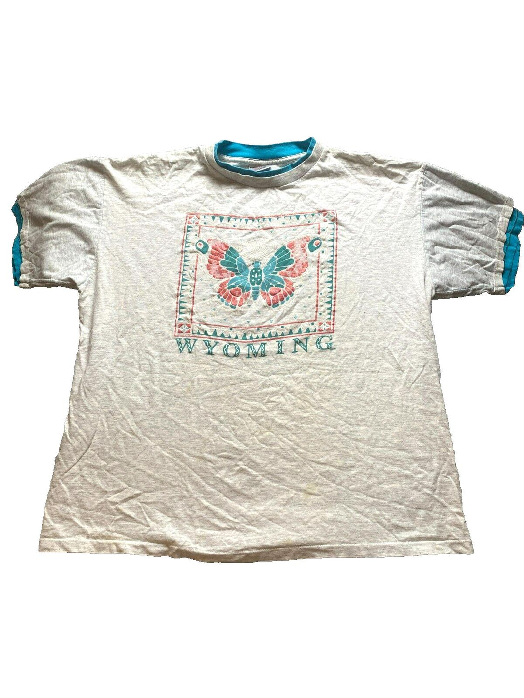 VTG Wyoming Shirt Womens Extra Large Gray Single Stitch Butterfly Whimsical 80s