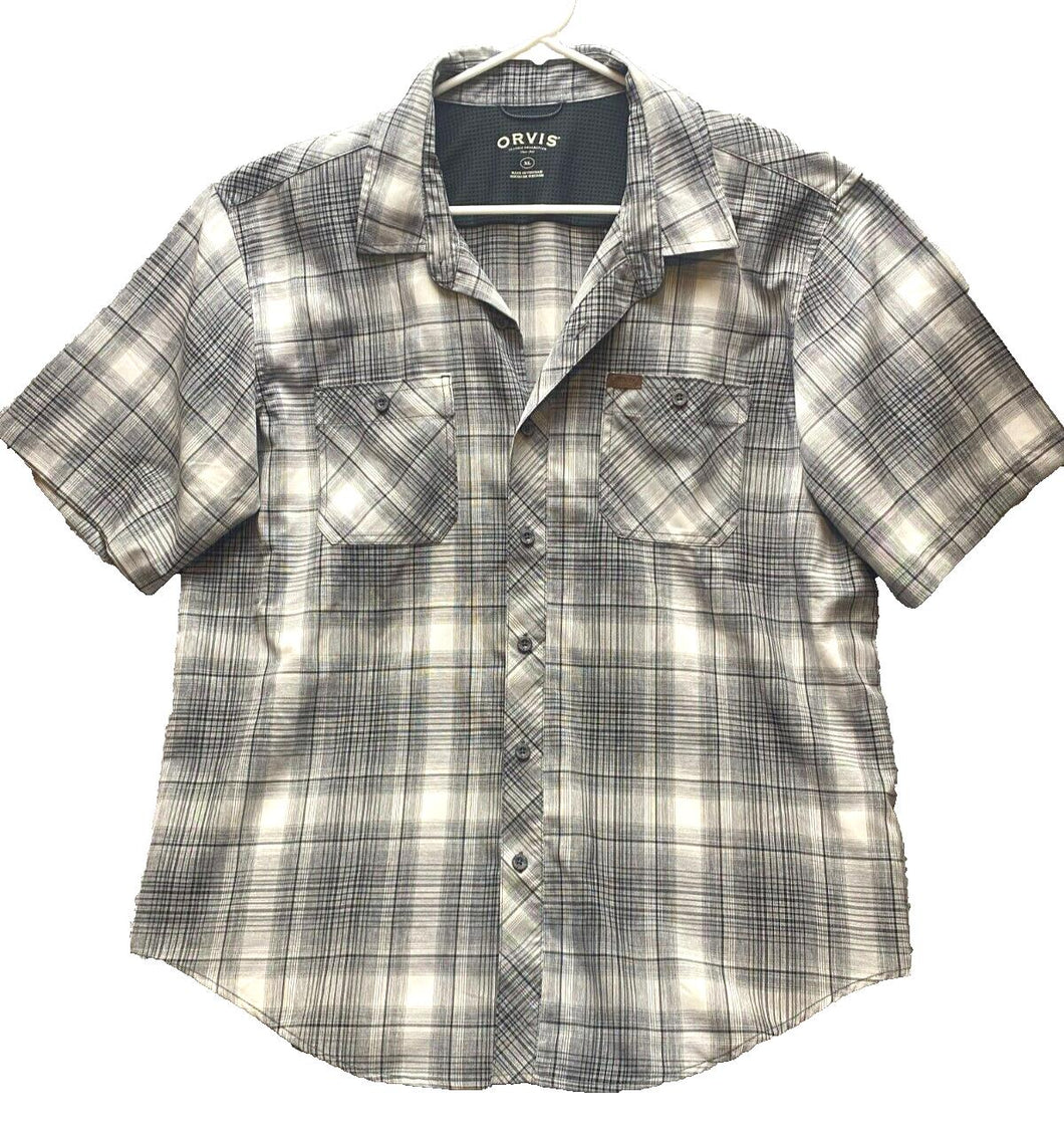 Orvis Shirt Adult Extra Large Gray Black Plaid Button Up Lightweight Fishing Men