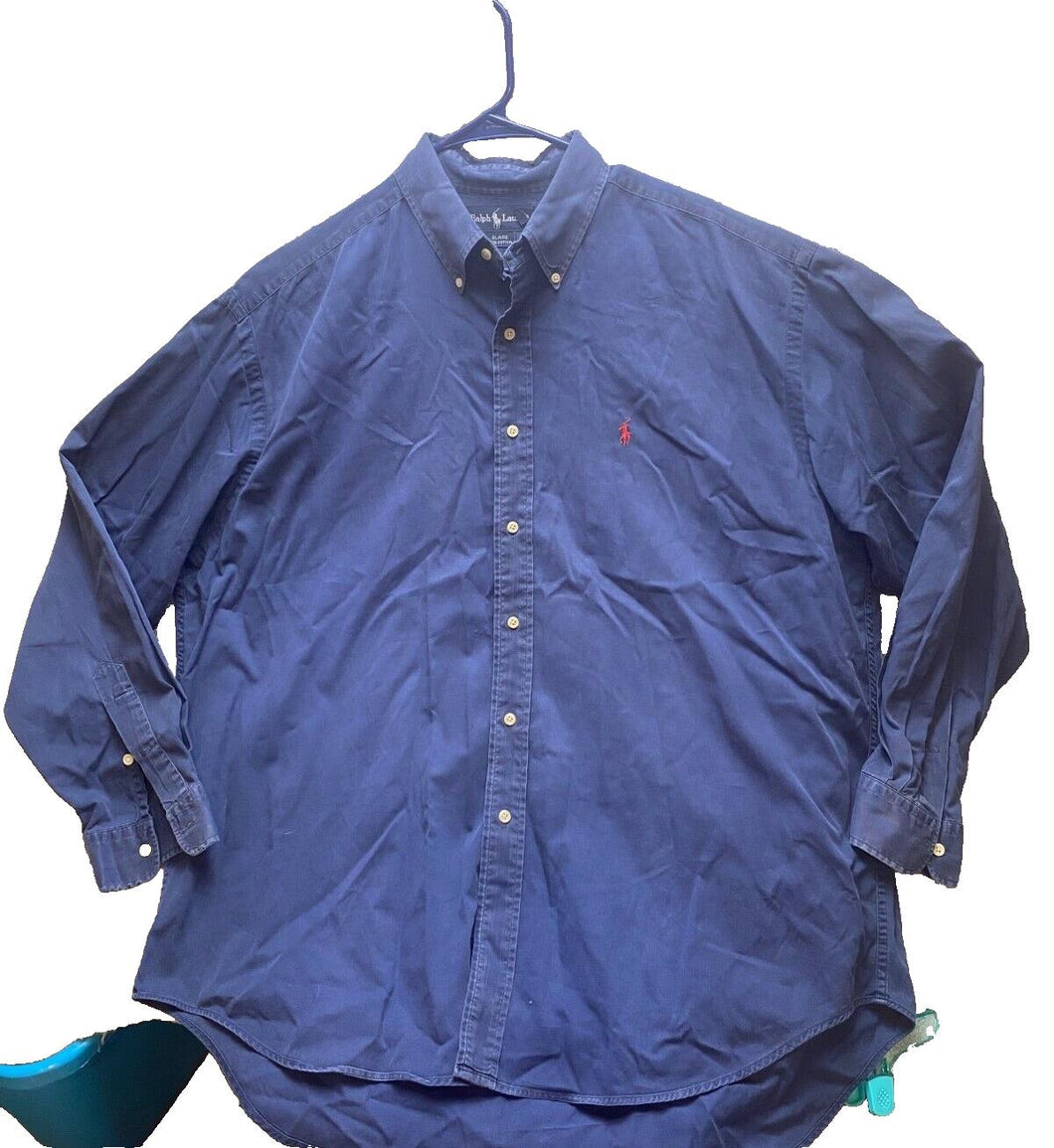Ralph Lauren Button Up Shirt Adult Extra Large Navy Blue Long Sleeve Polo Men