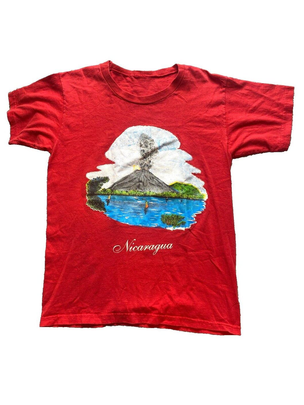 Nicaragua Shirt Womens Medium Red Boat Sail Sailing Volcano Naturecore 70s 80s