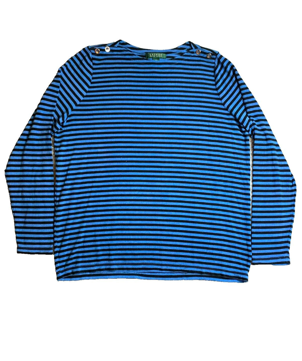 Lauren Ralph Lauren Shirt Womens 1X Blue Black Striped Boat Neck Plus Ladies