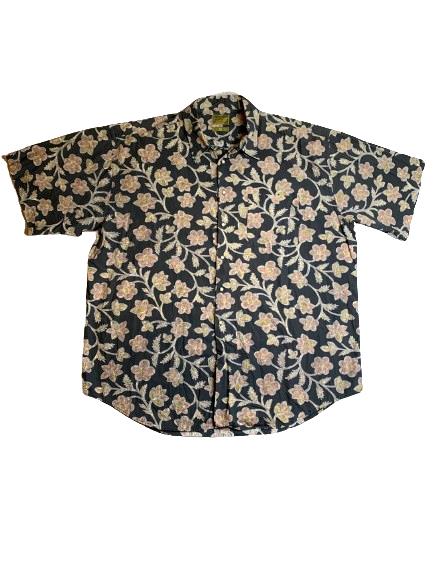 Evergreen Shirt Adult Extra Large Black AOP Flowers Hawaiian Full Fit Aloha Mens