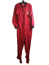 Load image into Gallery viewer, Mickey Mouse Pajamas Womens Large One Piece Footed AOP Disney Red Black Ladies
