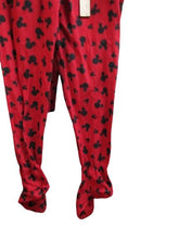 Load image into Gallery viewer, Mickey Mouse Pajamas Womens Large One Piece Footed AOP Disney Red Black Ladies
