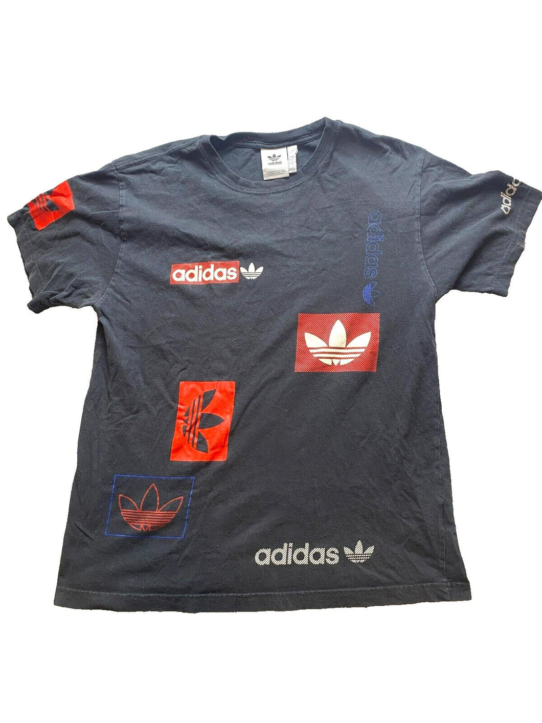 Adidas Shirt Adult Large Black Multi Hit Logo Trefoil Streetwear Skater Mens