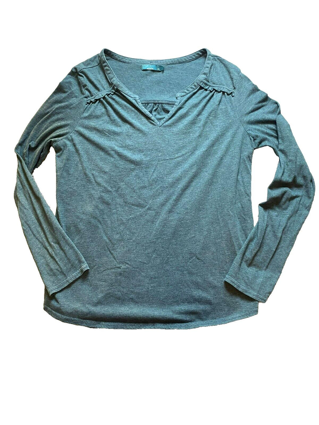 Prana Shirt Womens Extra Large Teal Ruffle Trim Nitty Blouse Casual Ladies