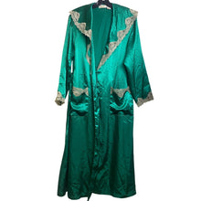 Load image into Gallery viewer, Vintage Victoria&#39;s Secret Robe Womens Small Emerald Green Lace Gold Label 47&quot;
