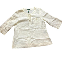 Load image into Gallery viewer, Lauren Ralph Lauren Shirt Womens Extra Large Ivory Linen Lace Up Boho Peasant
