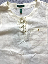 Load image into Gallery viewer, Lauren Ralph Lauren Shirt Womens Extra Large Ivory Linen Lace Up Boho Peasant
