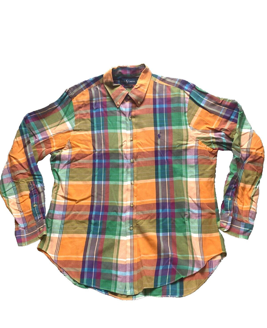 Ralph Lauren Shirt Adult Extra Large Classic Fit Plaid Button Up Pony Rainbow