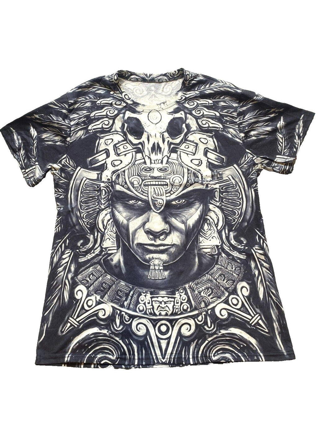 Aztec Mexican Shirt Adult Medium Steel Gray Ivory AOP Warrior Empire Tattoo Mens