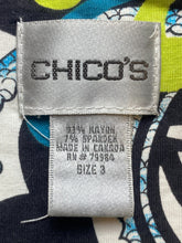 Load image into Gallery viewer, Chicos Shirt Womens 3 Black Green AOP Geometric Flower Whimsigoth Rayon Blouse
