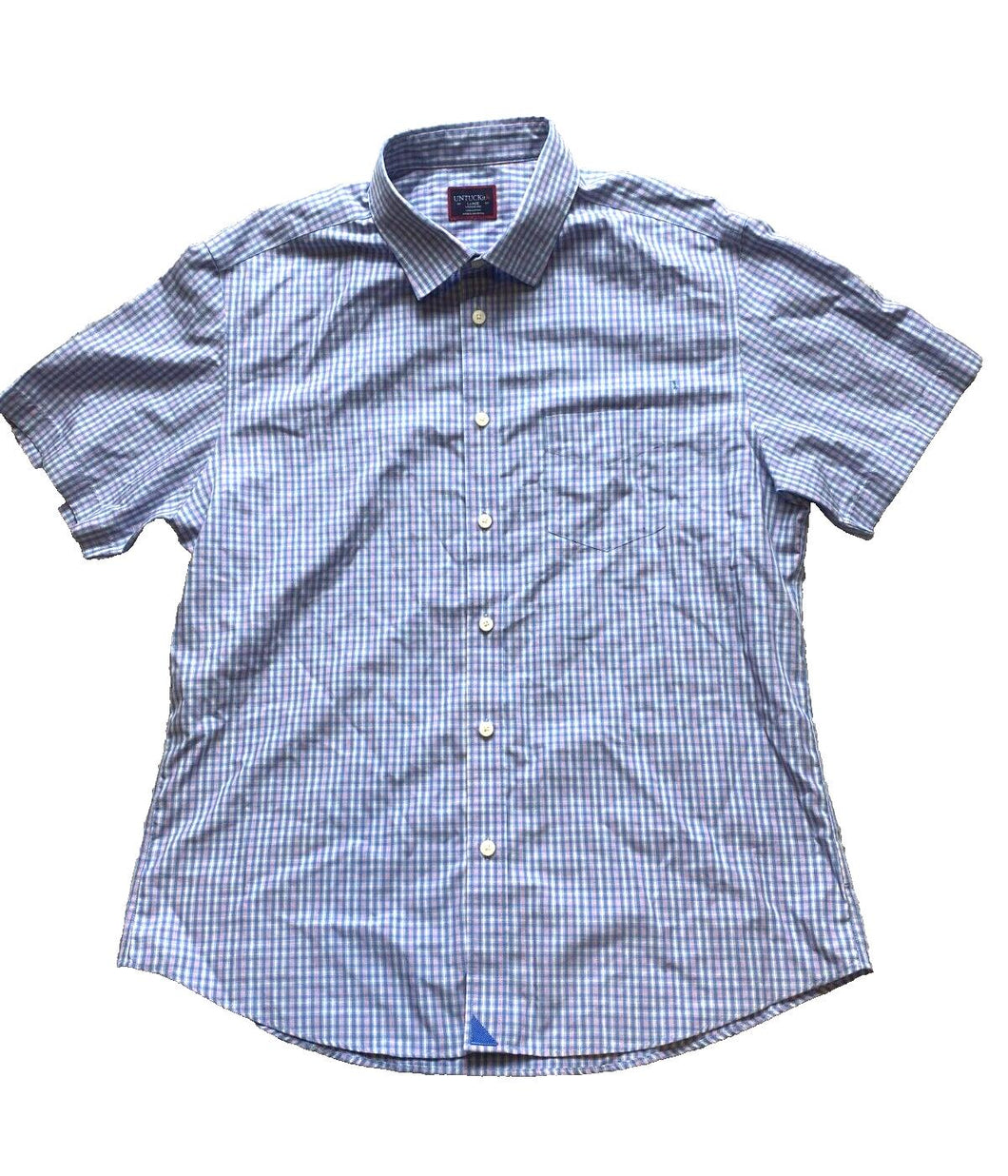 UNTUCKit Shirt Adult Large Blue Pink Grid Checkered Button Up Wrinkle Free Mens