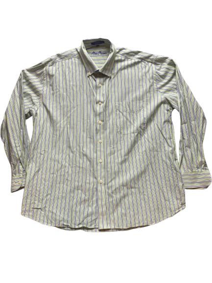 Alan Flusser Shirt Adult Extra Large Striped Embroidered Logo Pocket Casual Mens