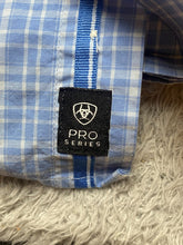 Load image into Gallery viewer, ARIAT Shirt Adult Small Light Blue Plaid Pro Series Mesh Button Up Outdoor Mens
