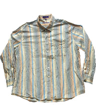 Load image into Gallery viewer, Alan Flusser Shirt Adult 2XL Beige Striped Embroidered Logo Pocket Casual Mens
