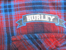 Load image into Gallery viewer, Hurley Shirt Adult Extra Large Red Blue Plaid Flannel Button Up Logo Pocket Mens
