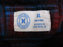 Load image into Gallery viewer, Hurley Shirt Adult Extra Large Red Blue Plaid Flannel Button Up Logo Pocket Mens
