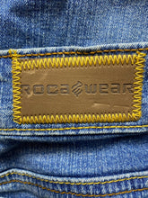 Load image into Gallery viewer, Roca Wear Jeans Womens 22 (43x33) Blue Denim Spandex Stretch Flared Embroidery
