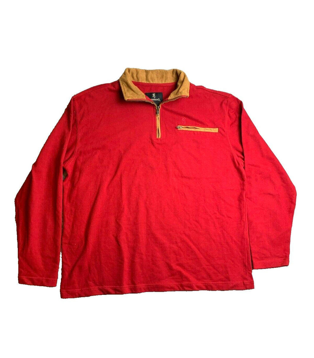 Browning Sweatshirt Adult Large Red 1/4 Zip Outdoor Sweater Deer Head Mens