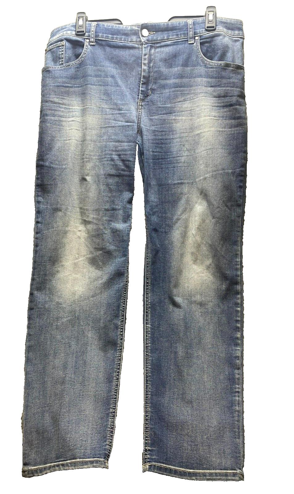 Chicos Jeans Womens 3 (42x30.5) Blue Denim Platinum Spandex Stretch Straight Leg