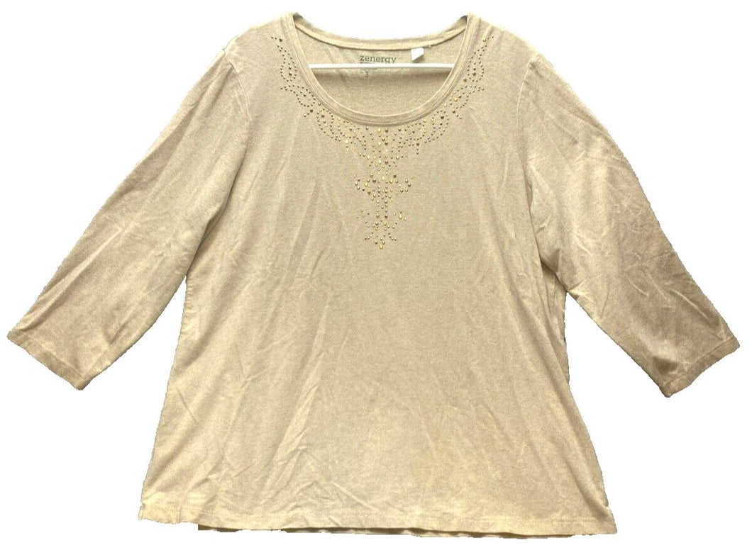 Zenergy Chicos Shirt Womens 3 (Extra Large) Glitter Rhinestones Nylon Spandex