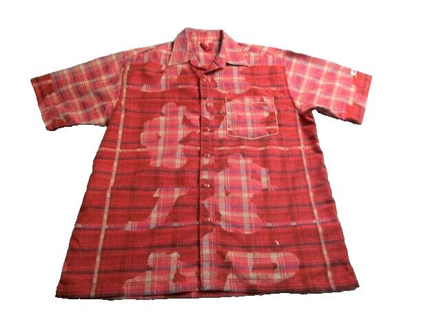 Bay Creek Shirt Adult Large Red Plaid Abstract Button Up Casual Camp Hip Hop Men
