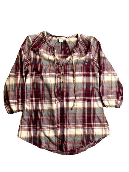 Bob Timberlake Shirt Womens Extra Small Maroon Tan Plaid Oversized Hippie Boho