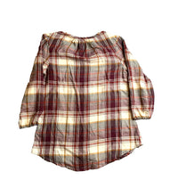 Load image into Gallery viewer, Bob Timberlake Shirt Womens Extra Small Maroon Tan Plaid Oversized Hippie Boho

