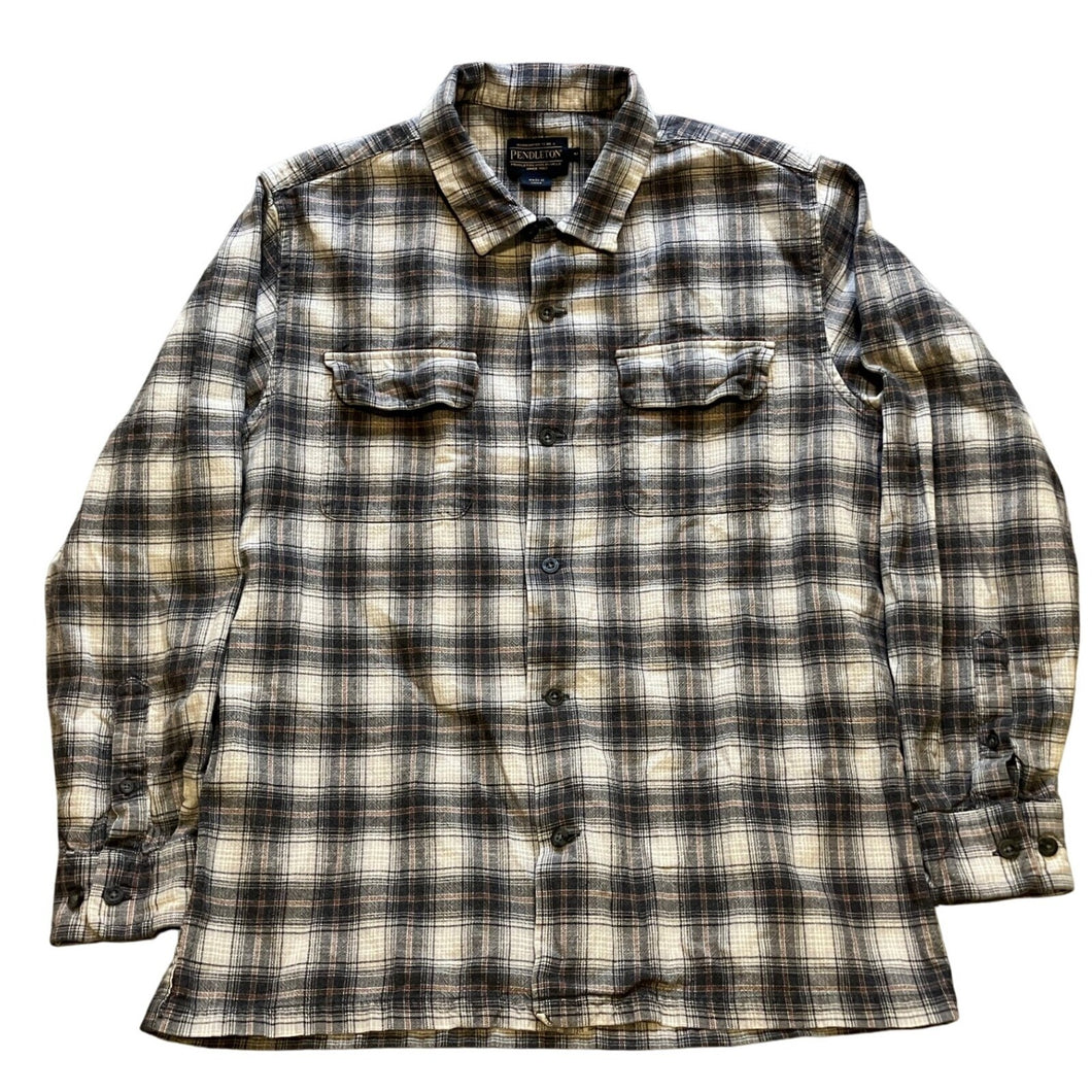Pendleton Shirt Mens Medium Gray Plaid Button Down Long Sleeve Outdoors