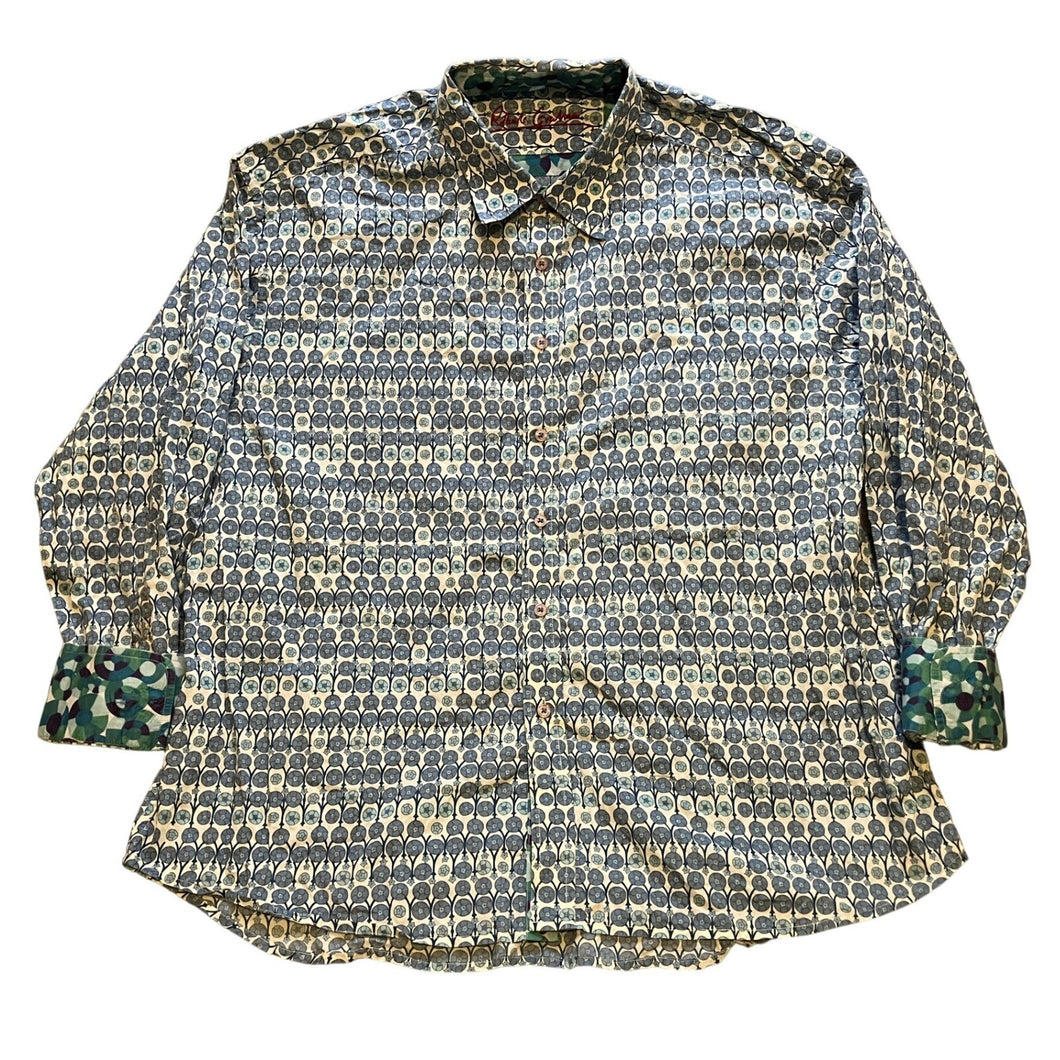 Robert Graham Shirt Mens 2XL Blue Abstract Floral Contrast Cuff Button Down
