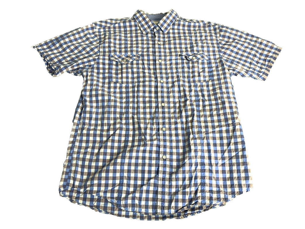 Age of Wisdom Shirt Adult Extra Large Blue Brown Pearl Snap Checkered Casual Men