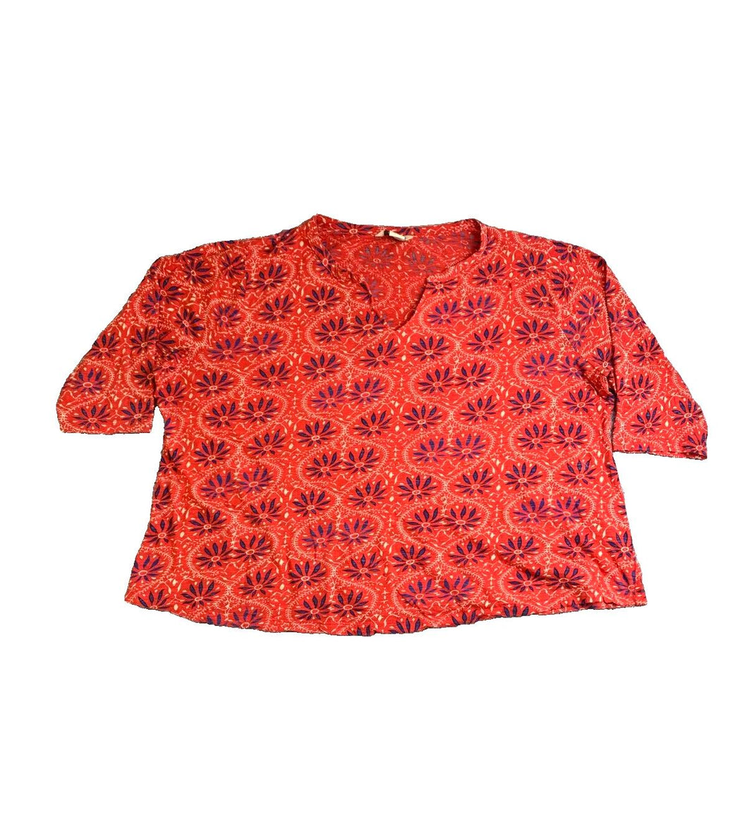 Lucky Brand Shirt Womens 3X Red Geometric Boxy Live In Love Blouse Plus Ladies