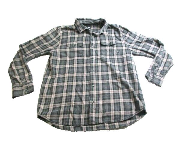 VANS Shirt Adult Large Gray Light Brown Plaid Button Up Flannel Classic Fit Mens