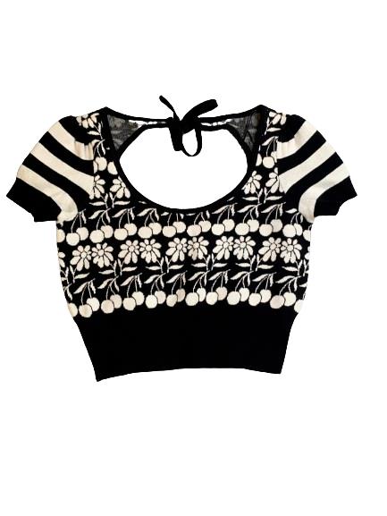 Anthropologie Maeve Sweater Womens Small Black White Trixie Cropped Tie Cut Out