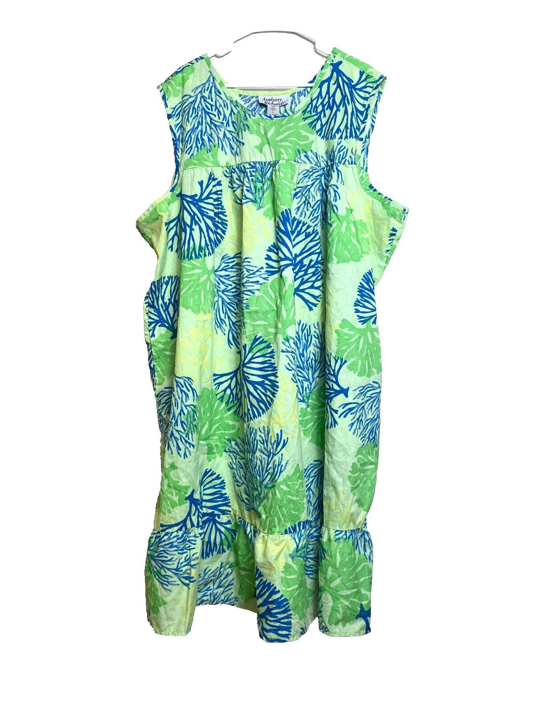 Anthony Richards Dress Womens 5X Green AOP Flower Shift with Pocket Plus Ladies
