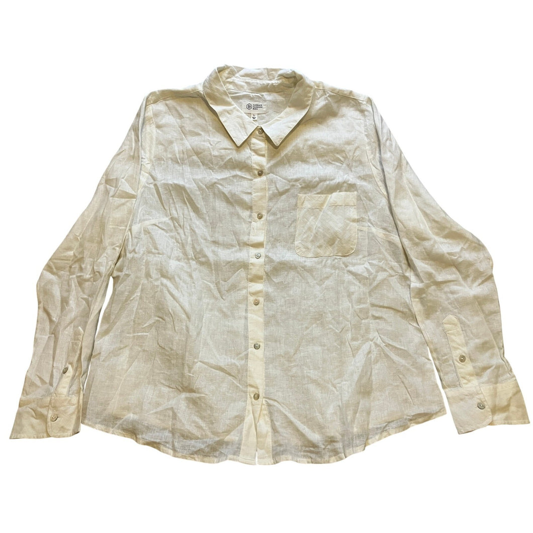 Candace Cameron Bure Shirt Womens Large Linen Blend Button Down Ivory Academia
